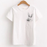 CDJLFH Tshirt 2018 Pockets Rabbit Cotton T-shirt Summer Off White Lady  T Shirt Top Cute T-shirts CDJLFH Tshirt 2018 Pockets Rabbit Cotton T-shirt Summer Off White Lady  T Shirt Top Cute T-shirts