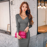VenusFox Women Knitted V-neck Cotton Skinny Sweater Dress  Slim Bodycon Dress Elegant Sexy Party VenusFox Women Knitted V-neck Cotton Skinny Sweater Dress  Slim Bodycon Dress Elegant Sexy Party