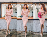 VenusFox Women Knitted V-neck Cotton Skinny Sweater Dress  Slim Bodycon Dress Elegant Sexy Party VenusFox Women Knitted V-neck Cotton Skinny Sweater Dress  Slim Bodycon Dress Elegant Sexy Party