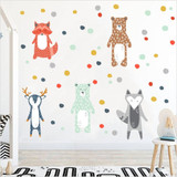 Nordic Style Cartoon Giraffe Bear Fox Wall Sticker For Kids Rooms Decoration Forest Animals