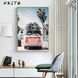 Scandinavian Tropical Landscape Posters Modern Prints Sea Beach Bus Wall Art Canvas