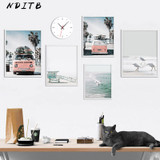 Scandinavian Tropical Landscape Posters Modern Prints Sea Beach Bus Wall Art Canvas