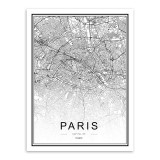 Black and White World City Map Paris London New York Poster Nordic Style Living Room Wall Art Picture Home Decor Canvas Painting