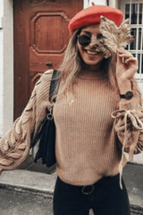 Knitted Lace-up Sweatshirt