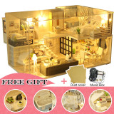 DIY Dollhouse Wooden doll Houses Miniature Doll House Furniture Kit Casa Music Led Toys for Children Birthday Gift