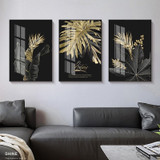 Abstract Golden Leaf Plant Wall Art Canvas for Living Room