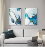 Nordic Abstract color spalsh blue golden in canvas