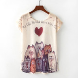 Cute Cat Summer Novelty Women T Shirt