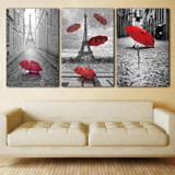 Home Black and White Eiffel Tower with Red umbrella on Paris Street