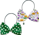 Holiday Fun Party Themed Bowtie 2-Pack set with Charm Accessory for dogs or cats