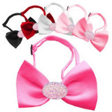 Classic Oval Crystal Satin Bow Tie for Small Dogs in Color Hot Pink