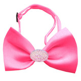 Classic Oval Crystal Satin Bow Tie for Small Dogs in Color Hot Pink