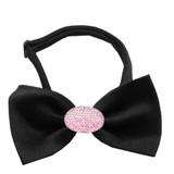 Classic Oval Crystal Satin Bow Tie for Small Dogs in Color Black