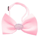 Classic Oval Crystal Satin Bow Tie for Small Dogs in Color Light Pink