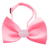 Classic Oval Crystal Satin Bow Tie for Small Dogs in Color Bubble Gum Pink