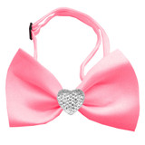 Classic Crystal Heart Satin Bow Tie for Small Dogs in Color Light Pink