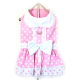 Pink Polka Dots & Bows Harness Party Dress with matching Leash set in Pink/White