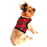 Doggie Design Ruby Black Brocade Jeweled Plush Faux Fur Harness Vest with matching Leash