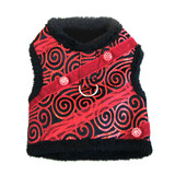 Doggie Design Ruby Black Brocade Jeweled Plush Faux Fur Harness Vest with matching Leash