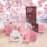 Home Spa Gift Basket in Cherry Blossom Fragrance - 8 Piece Bath Set