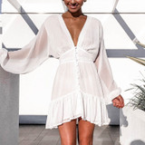 Plunge Neck Lace-Trimmed Minidress