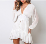 Plunge Neck Lace-Trimmed Minidress