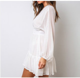 Plunge Neck Lace-Trimmed Minidress