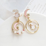 Bunny Moon Kawaii Earrings (Pink, Blue)