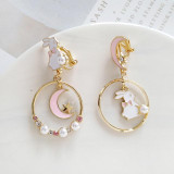 Bunny Moon Kawaii Earrings (Pink, Blue)