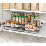 mDesign Adjustable, Expandable Kitchen Wire Metal Storage Cabinet, Cupboard, Food Pantry, Shelf Organizer Spice Bottle Rack Holder - 3 Level Storage - Up to 25" Wide, 2 Pack - Graphite Gray
