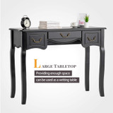 Mecor Makeup Vanity Table w/Tri-Folding Mirror, Wood Dressing Table Bedroom Vanity Set w/Cushioned Stool & 5 Drawers Storage for Girls Women (Black)