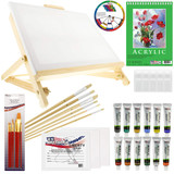 US Art Supply 33 Piece Custom Artist Acrylic Painting Set with Table Easel, Paint, Canvas and Accessories