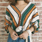 classic striped 3/4 sleeve blouse