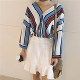classic striped 3/4 sleeve blouse