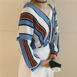 classic striped 3/4 sleeve blouse
