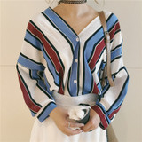 classic striped 3/4 sleeve blouse