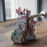 Vintage Flower Car Greeting Card/ 3D Pop Up Design Holiday Card