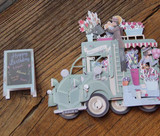 Vintage Flower Car Greeting Card/ 3D Pop Up Design Holiday Card