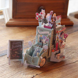 Vintage Flower Car Greeting Card/ 3D Pop Up Design Holiday Card