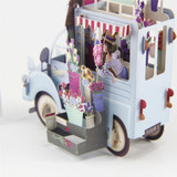 Vintage Flower Car Greeting Card/ 3D Pop Up Design Holiday Card