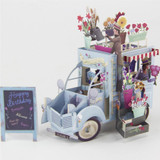 Vintage Flower Car Greeting Card/ 3D Pop Up Design Holiday Card
