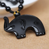 Lucky Wealth Elephant Black Obsidian Necklace
