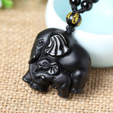 Wealth Lucky Elephant Black Obsidian Necklace