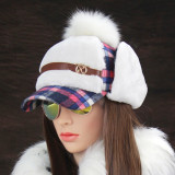 Women Cute Plaid Pompom Earflap Cap Bomber Hat