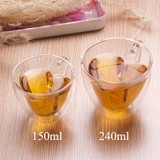 Heart Shaped Handle Double Glass Teacup Coffee Mugs