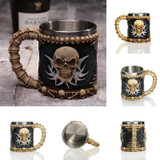 Viking Warrior Skull Gothic Tankard Halloween Skeleton Stainless Beer Tea Cup Coffee Mugs