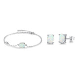 Sterling Silver Jewelry Sets Women White Oval Opal Stone Rings Stud Earrings Bracelets