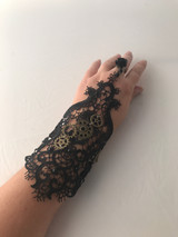 Steampunk gear black lace bracelet