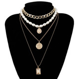 Multilayer Pearl Chain Crystal Pendant Necklace