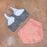 Striped Peach High Waist Swimwear
